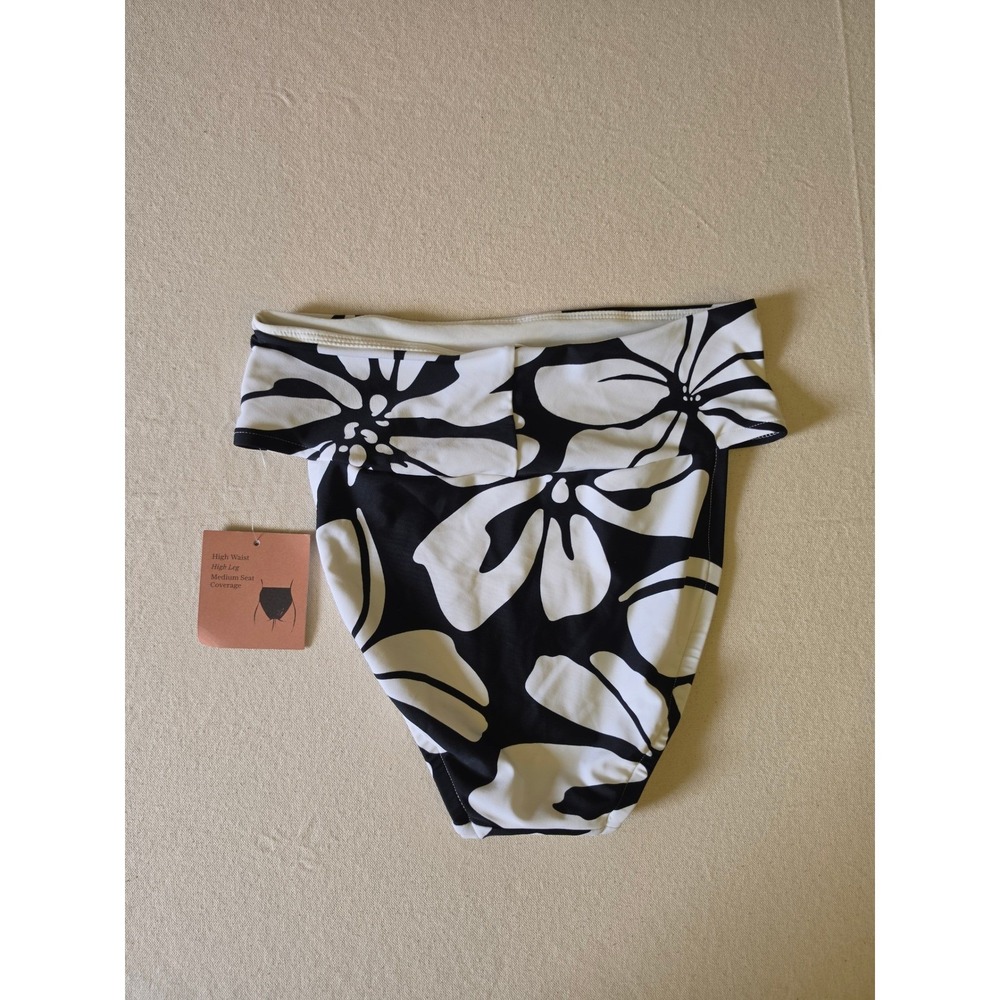 Shade & Shore Tropical Print Bikini Bottom Black Medium NWT - Picture 2 of 4